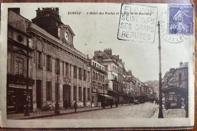 Cpa 76 Elbeuf L Hotel Des Postes Et La Rue De La Barriere