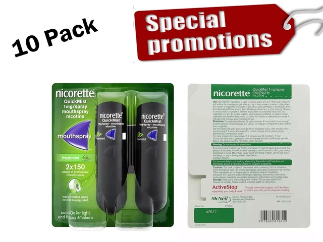 Nicorette Quickmist 1mg Mouthspray Menta Fresca 2 x 150 Vendite per Set 10 (2025