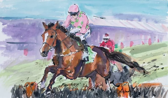 LIZ ARMSTRONG ORIGINAL "Faugheen Ruby Walsh Cheltenham cup HORSE RACING PAINTING