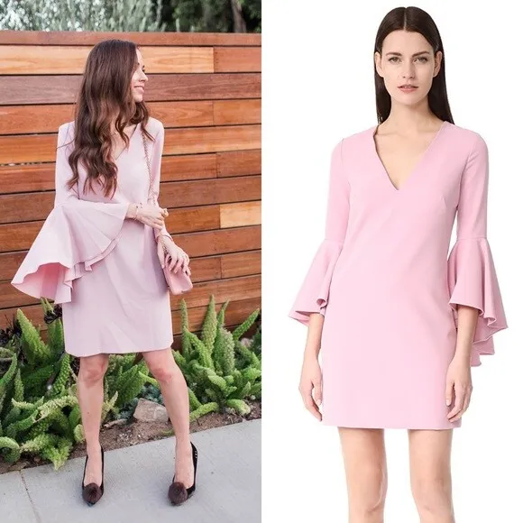 NWT Milly Pink Petal Bell Sleeves Italian Cady Nicole Sheath Dress Size 8 US