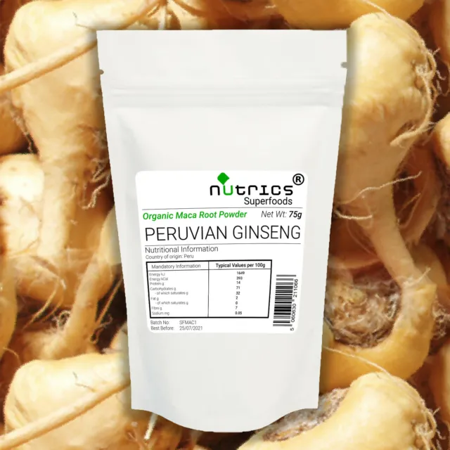 Nutrics® Organic 100% Pure MACA Root Powder Ginseng Peruano Origen PERÚ