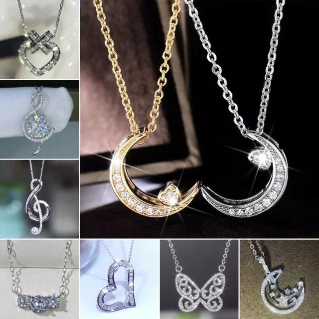 Gorgeous 925 Silver Zircon Heart Butterfly Pendant Necklace Women Party Jewelry