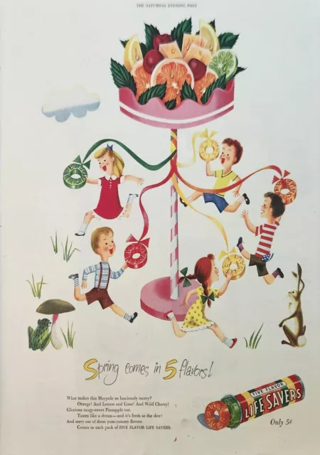 1947 Life Savers Five Flavors Candy Vintage Ad Spring comes in 5 flavors
