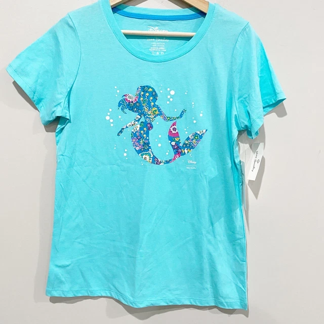 VERA BRADLEY Disney Pajama Short Sleeve Shirt in Ariel Floral Rare Size Medium VERA BRADLEY Disney Pajama Short Sleeve Shirt in Ariel Floral Rare Size Medium
