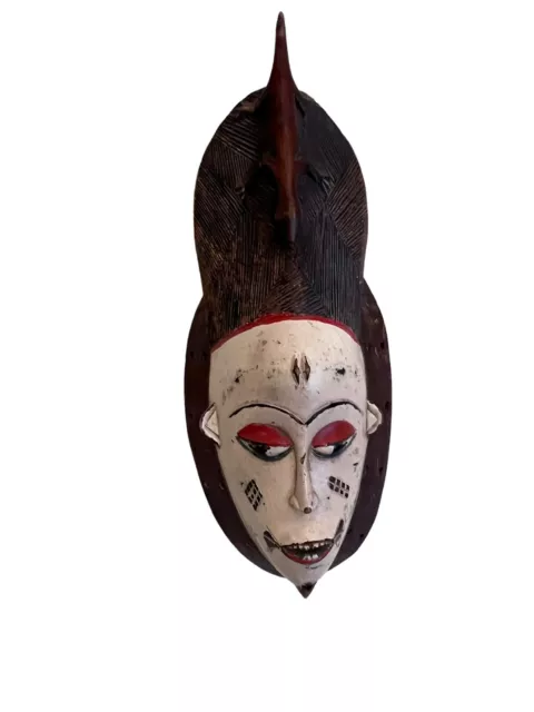Vintage African Punu Style Hand Carved Painted Wood Ancestor Face Mask Gabon