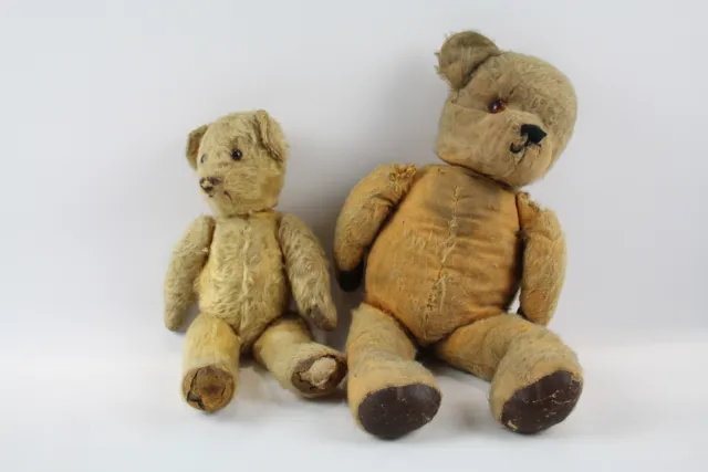 Mohair Vintage Teddy Bears Inc Golden 5 Way Jointed Straw Filled x 2