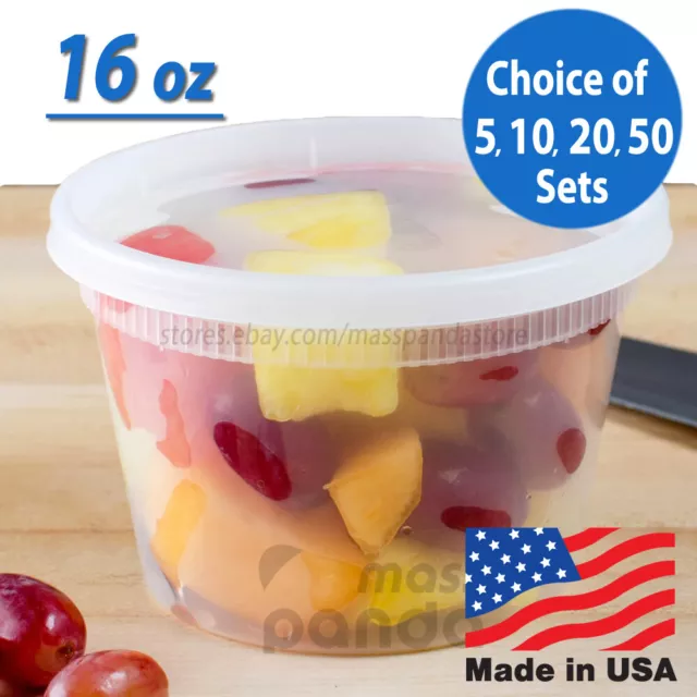 16 oz Heavy Duty Medium Round Deli Food/Soup Plastic Containers w/ Lids BPA free