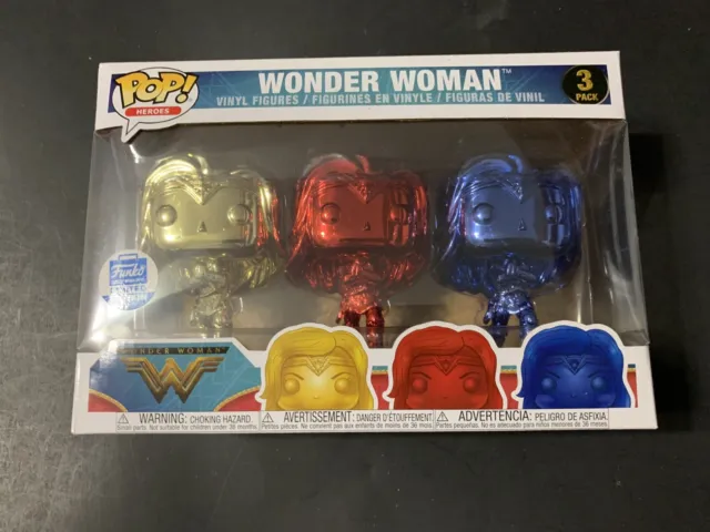 Funko Pop DC Comics Heroes — Wonder Woman (Chrome 3-Pack) (Funko Shop Excl)