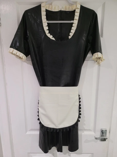 NEW LATEX RUBBER Maid Dress Uniform with Apron Sissy waitress Servant ...