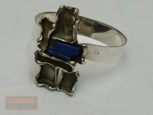 Armreif Silber 925 Lapislazuli Brutalist Punziert Sterling Bracelet Cuff