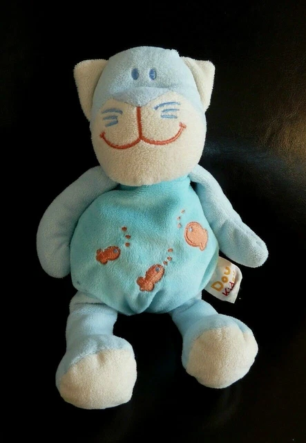 *. DOUDOU PELUCHE DOUKIDOU DOU KIDOU CHAT BLEU poisson rouge 26cm - TBE