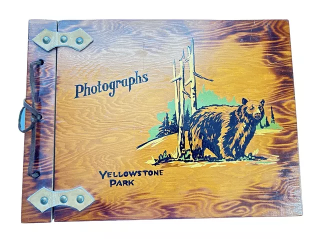 Vintage Yellowstone National Park Wooden Leather Hand Painted Photo Album