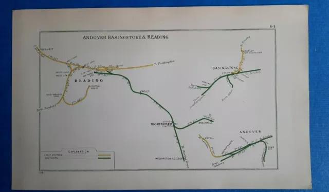 1928 RAILWAY CLEARING HOUSE Junction Diagram No.64.READING/BASINGSTOKE & ANDOVER