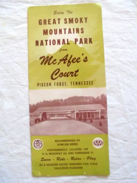 Vintage McAfee's Court Motel Pigeon Forge Tennesse Souvenir Tourist Brochure