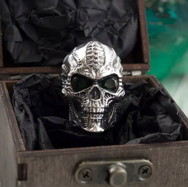 Sterling silver 925 skull ring Blade biker jewelry