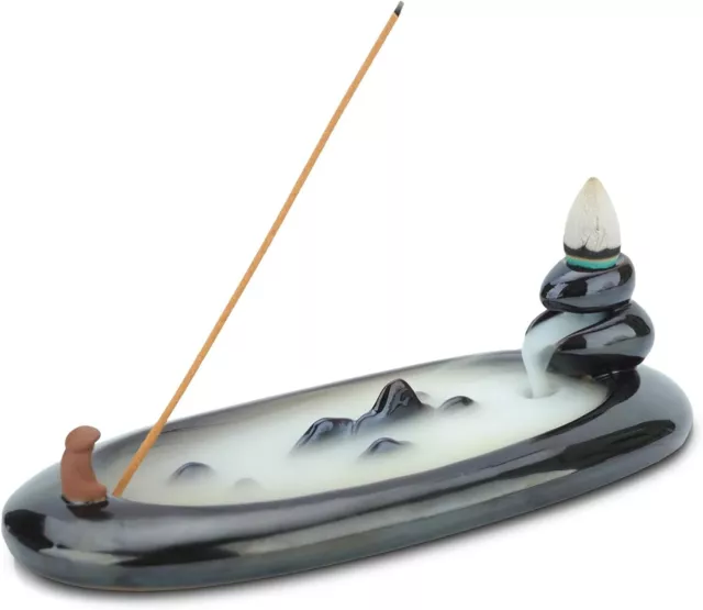 Comsaf Incense Stick Holder Ceramic Black 7 Inch Backflow Incense Burner Cone AU