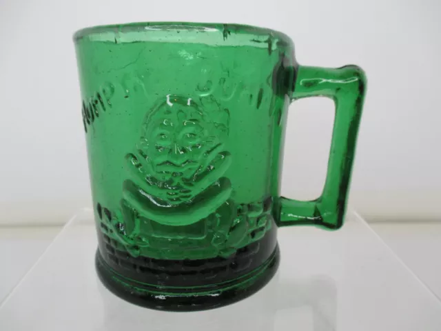 Vintage Green Tom Tom Piper & Humpty Dumpty Green Glass Child Mug Nursery Rhyme