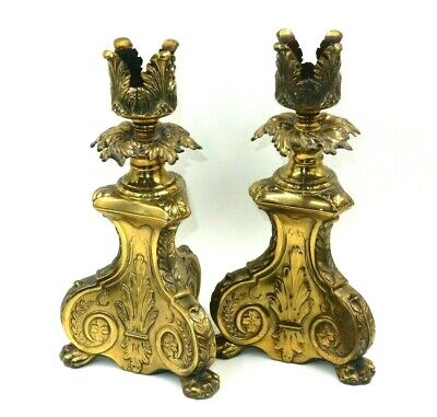 Pair Of 2 Cast Brass Grape Leaf Victorian Cambridge Ornate Candle Holders
