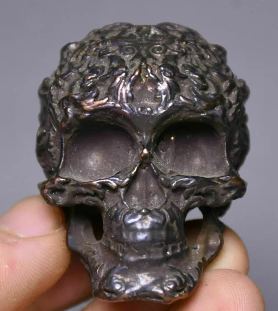 5.2CM Collect Old Chinese Purple Bronze Carving Skull Human skull Head Statue