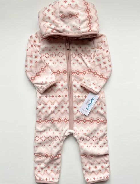 New Baby Girl Clothes Carters 9 Months Coverall Jumpsuit Zip Hooded Fleece