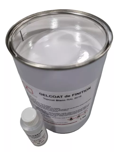 Topcoat / gelcoat de finition polyester blanc 1 Kg, paraffiné,  avec catalyseur 2