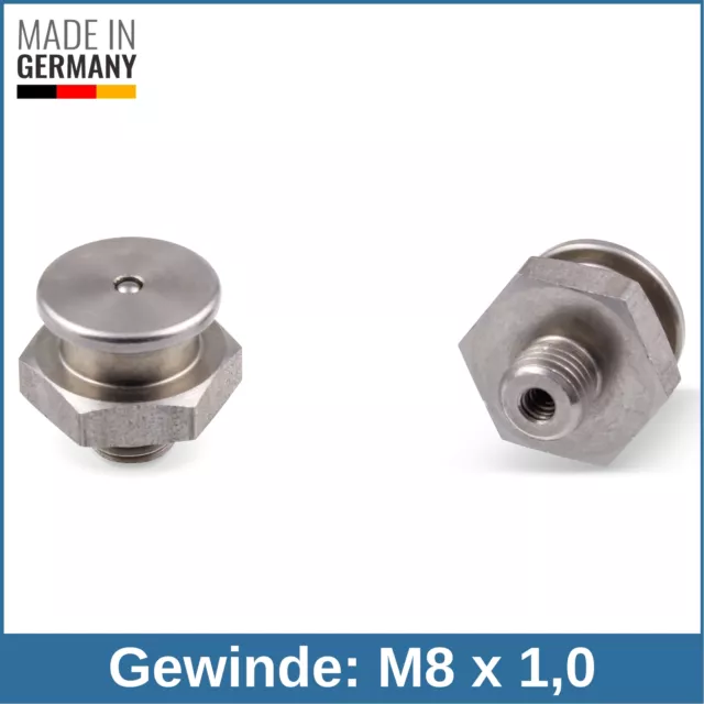 DIN 3404 M1 (Ø16mm) M8 x 1,0 Edelstahl V2A Flachschmiernippel Schmiernippel