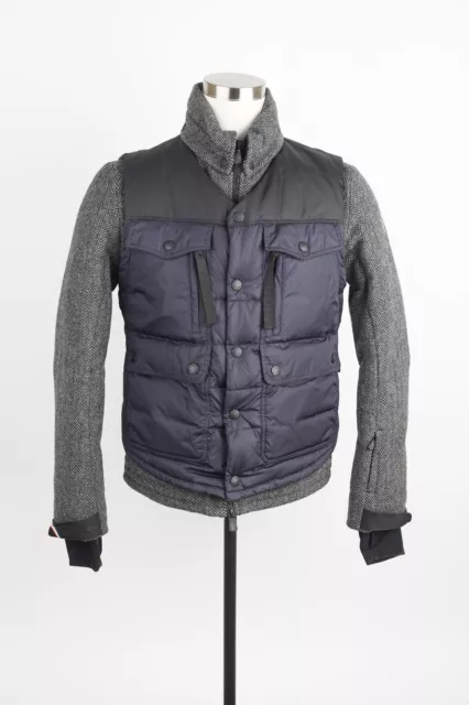 $1,560 MONCLER Tweed Quilted Padded Down Jacket SZ 3/Medium Grey 2