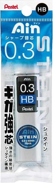 Pentel Ain Stein de grafito de 0,3 mm con 15 minas2B - B - Hb - H