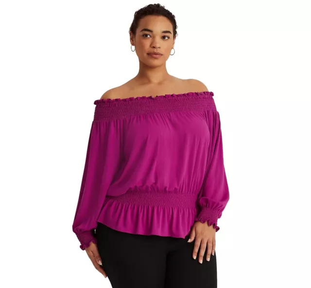 Lauren Ralph Lauren Women's Plus Jersey Off-the-Shoulder Top Purple 3X B4HP