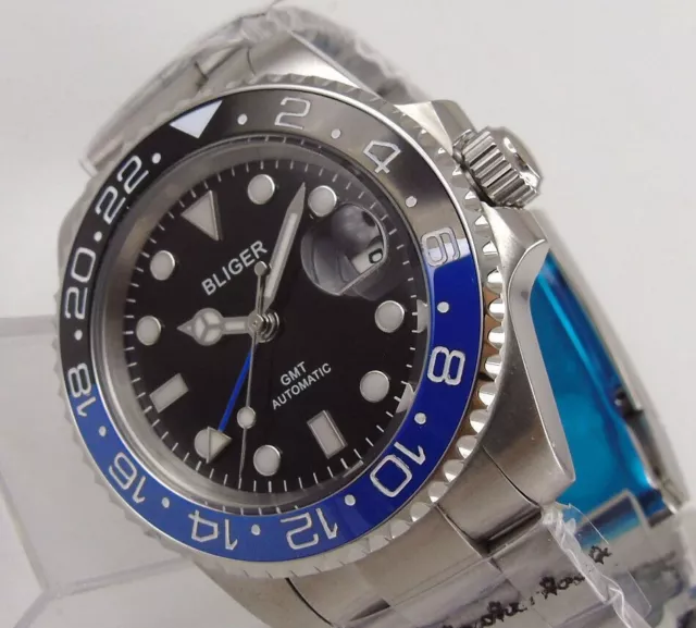 VERY BEAUTIFUL BLIGER GMT MASTER homage NH35 Mov 40mm Blue Bezel