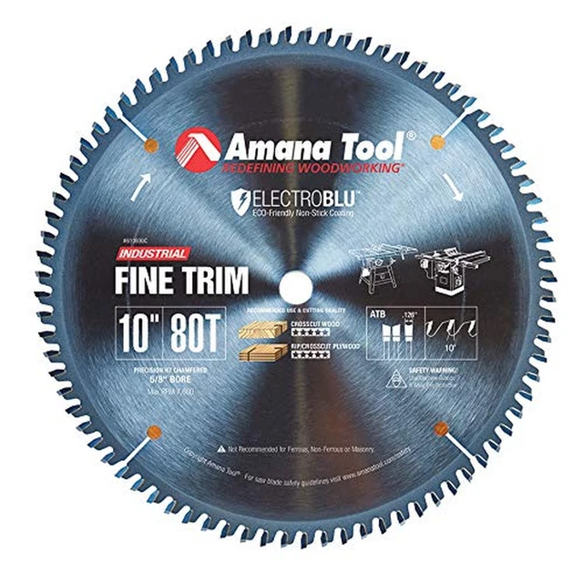 Amana Tool - 610800C Electro-BLU Carbide Tipped Trim 10" Dia x 80T ATB, 10 De...