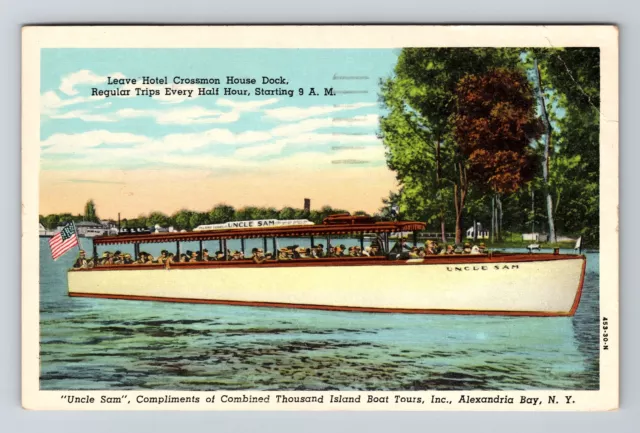 Alexandria Bay NY-New York, Uncle Sam Boat Tours, c1953 Vintage Postcard