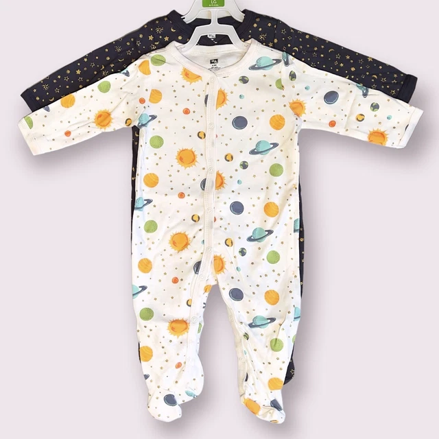 Hudson Baby Sleep & Play Sleeper Footed Pajamas 2-Pack Space Planets Stars Sun