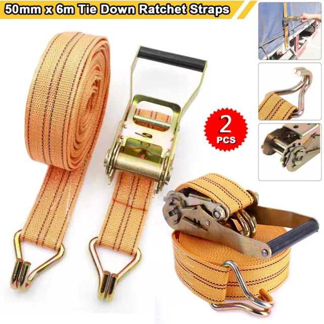 2x 50mm x 6M 2T Heavy Duty Ratchet Tie Down Straps 6 Meter Lashing Cargo Luggage