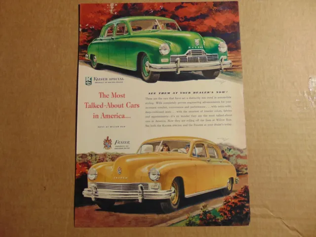 1946 KAISER FRAZER Sedan Automobiles vintage art print ad