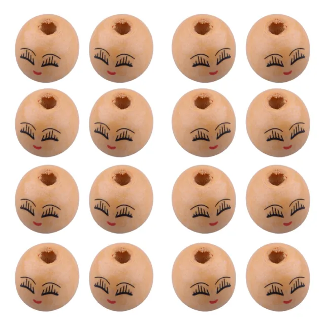 20X 18mm Wooden Round Painted Face Loose Beads Craft Pendant Jewelry DIY