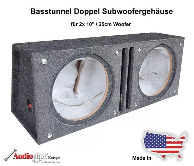 Audiopipe Doppel Basstunnel Subwoofer Leergehäuse 2x 10" 25cm Basslautsprecher