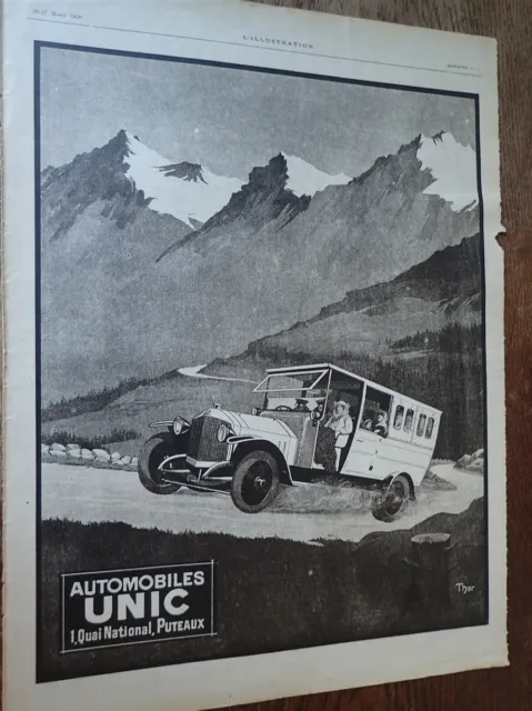 UNIC automobile illustrée par THOR publicité papier ILLUSTRATION 1920