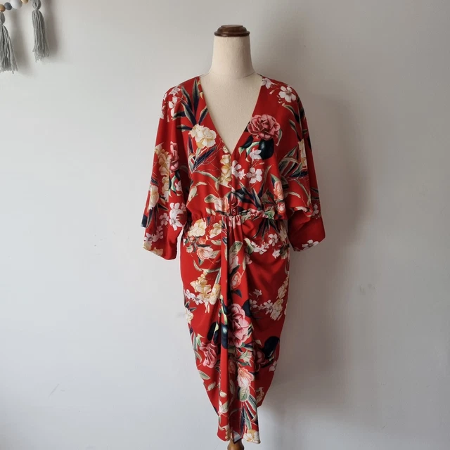 SHEIKE WOMENS DRESS Size 8 Red Floral Midi Sheath V Neck $39.95 - PicClick  AU