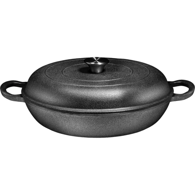 Heavy Duty Pre-Seasoned Cast Iron Casserole Braiser - Pan With Cover