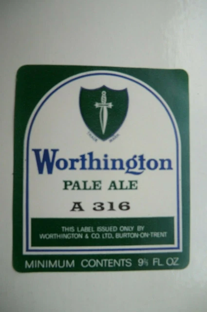 Mint Worthington Burton A316 Pale Ale Brewery Paper Bottle Label