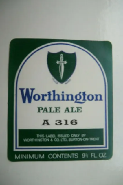 Neuwertig Worthington Burton A316 Pale Ale Brauerei Papierflasche Etikett