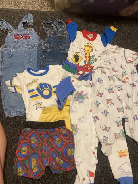 Vintage Baby Boy Bundle Sz 12-18 Month Carters, Big Dog, Lee, Buster Brown 7 Pc