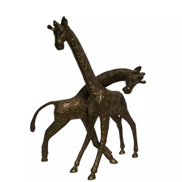 Vintage Brass Giraffe Statue Set 2 Mother & Baby Calf Unique Piece Nursery Decor