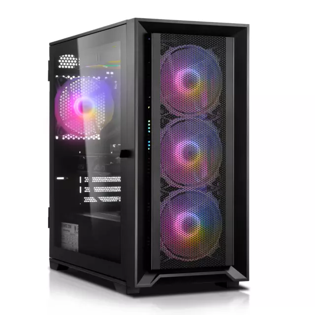 B-Ware PC-Gehäuse SQ-Tower 07M, PWM, USB3.0, 4x ARGB, Tempered Glass, schwarz