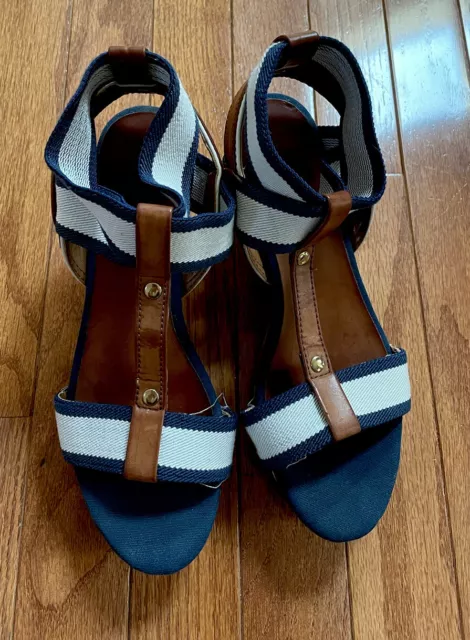 Tommy Hilfiger Rubena Blue& Straps Platform Wedge Heels Sandals Women’s Size 6.5