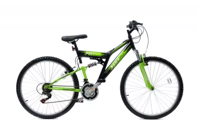 Basis 2 Full Mountain Bike Dual Suspension MTB Mens Unisex 26" Wheel 18 Sp Green