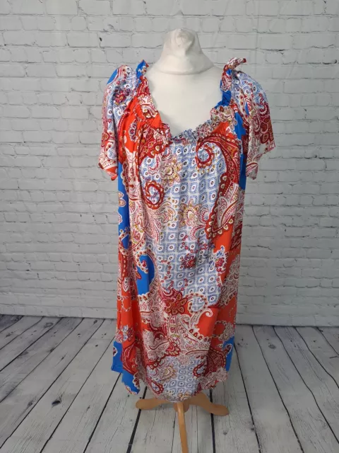 Papaya Orange Mix Printed Off Shoulder Smock Top Womens Size 20 (JC21)