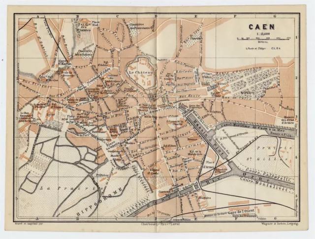 1909 ANTIQUE CITY Map Of Caen / Normandy Normandie / France $22.57 ...