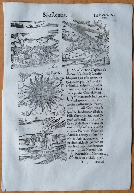 Wolfhart Chronicon Originalblatt Erdbeben Komet Sonnenfinsternis (249) 1557